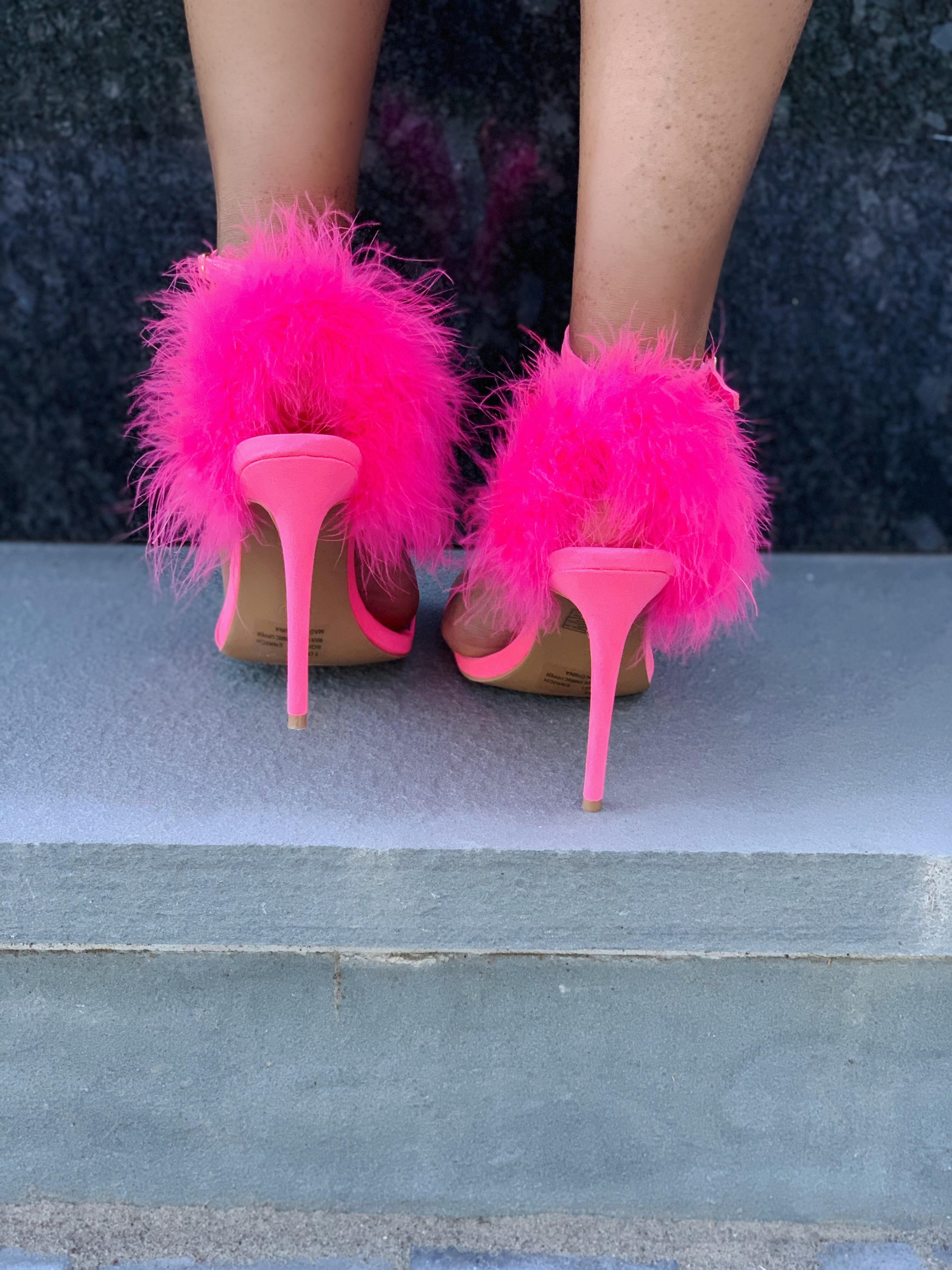 Hot pink fluffy heels new arrivals