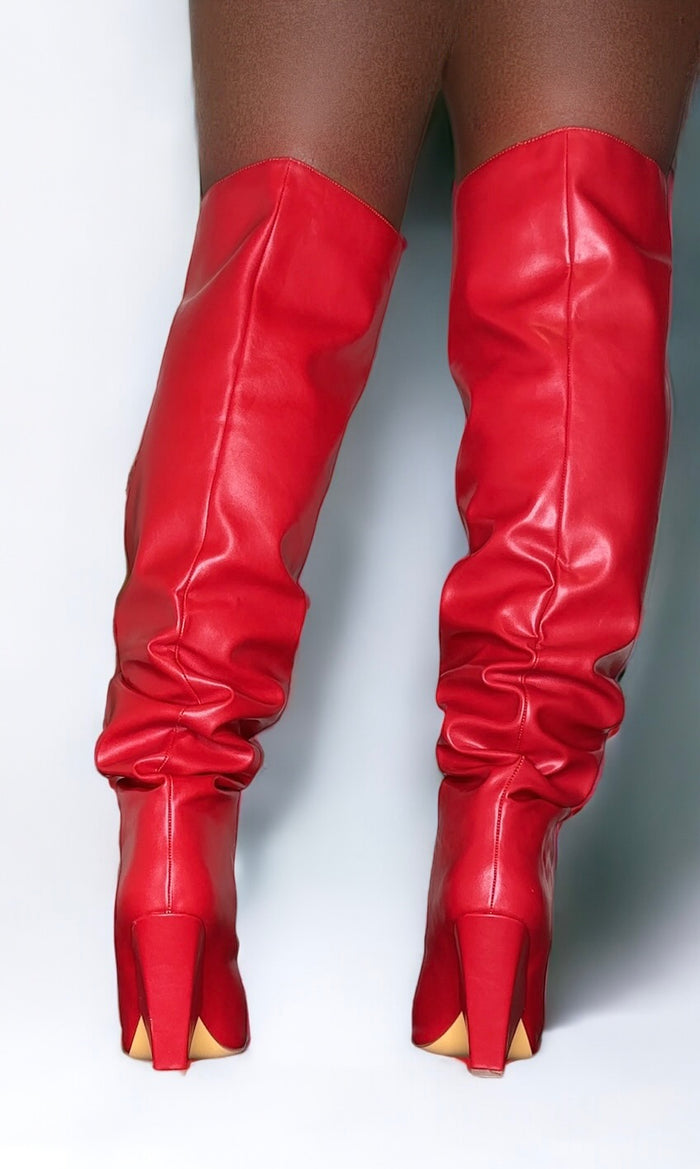 Classic Duo Bundle: Red Over the knee boots & White Satin Corset