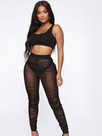 Black ruched mesh legging