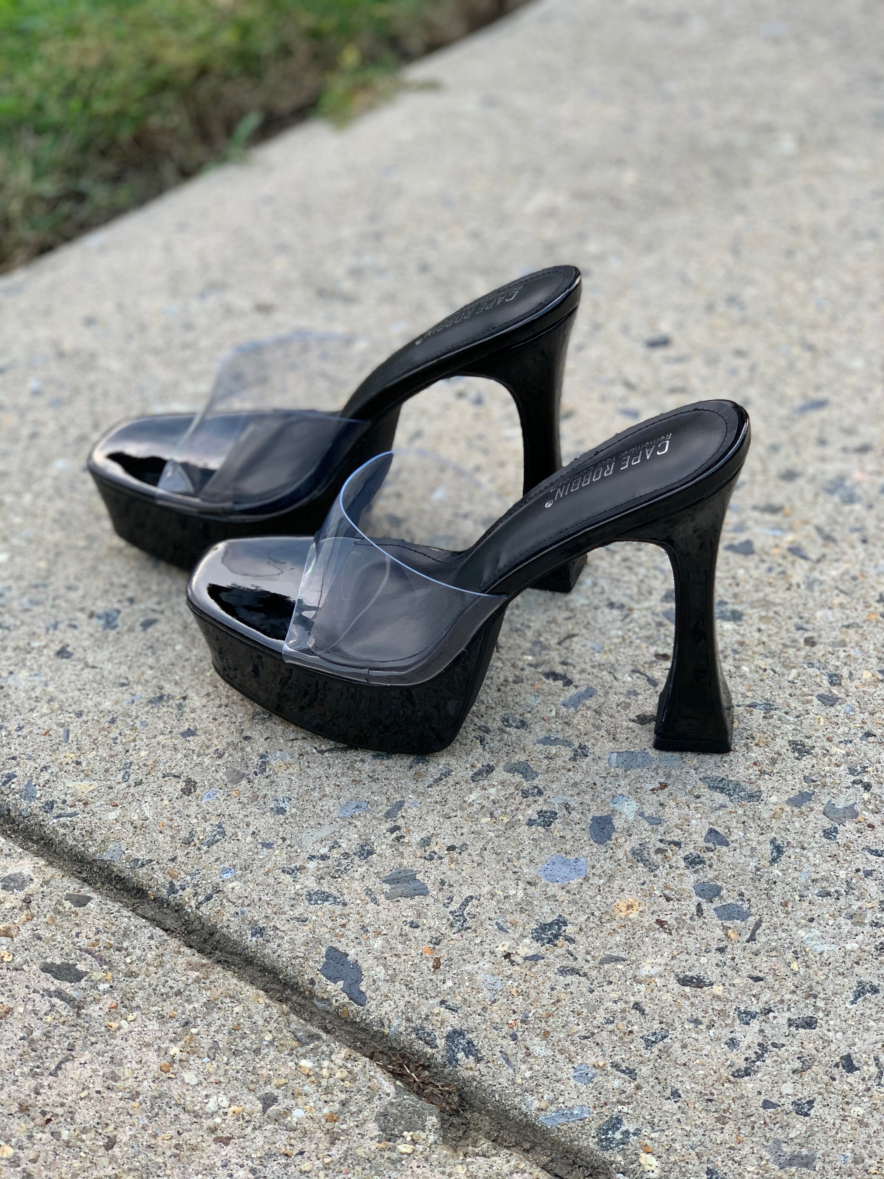 Black clear shop platform heels